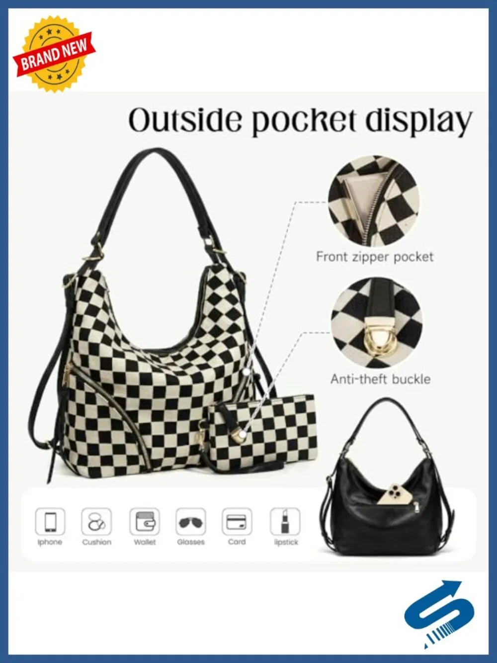 PU Leather Convertible Hobo Bag Crossbody Backpack Shoulder Bag with Pouch &